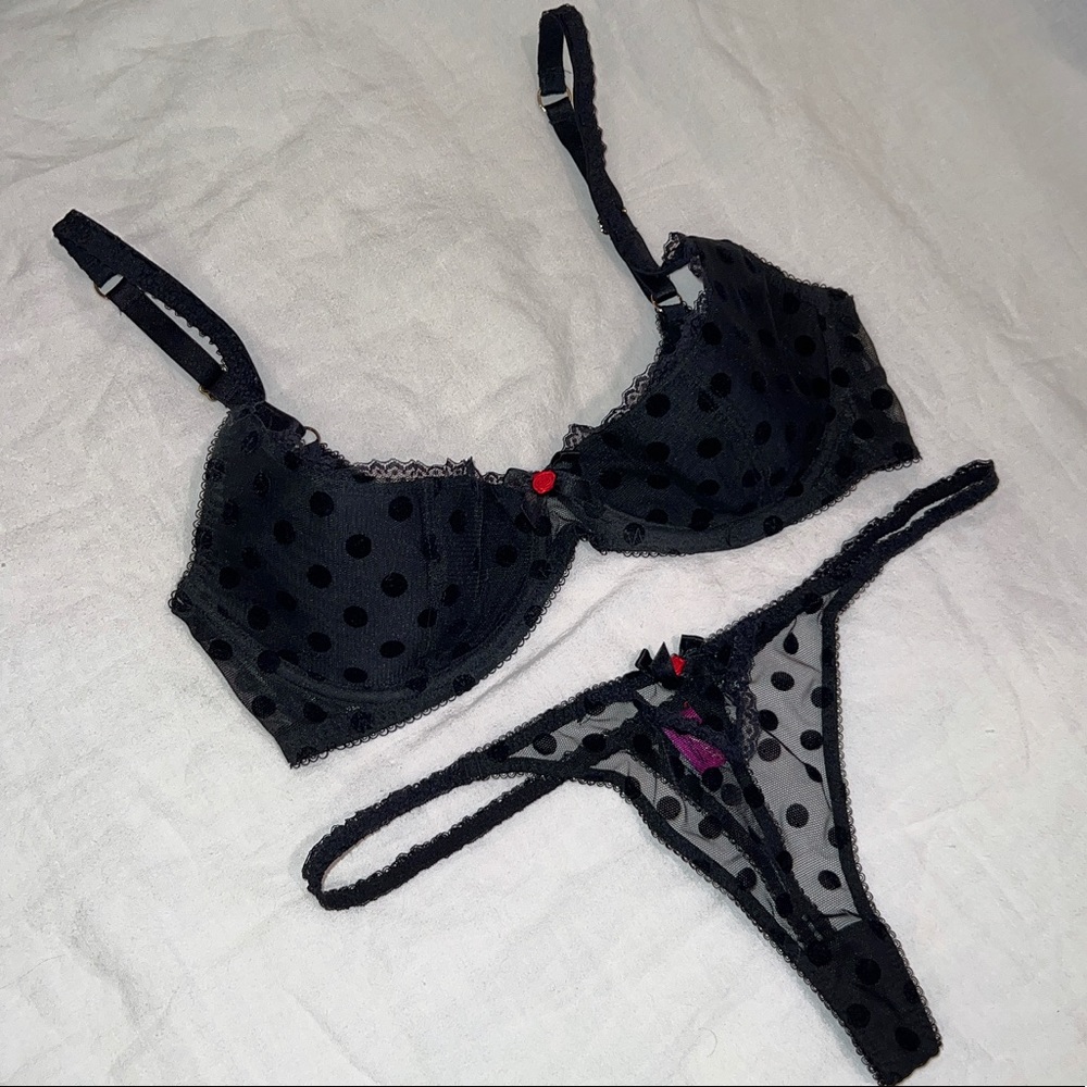 L’Agent by Agent Provocateur Black Swiss Dot bra & thong panty set